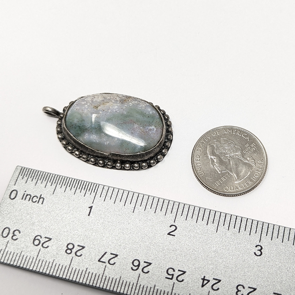 Vintage sterling silver oval handmade artisan handcrafted stone pendant 925 - Picture 5 of 7